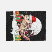 サンタキャットライディングアクソロトルクリスマスオーナーキッズファミー フリースブランケット (正面(横))