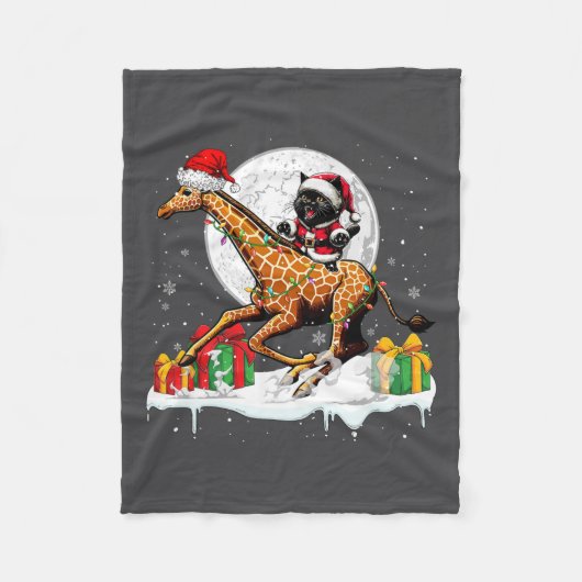 サンタキャットライディングキリンのクリスマスオーナーキッズファミ フリースブランケット (正面)