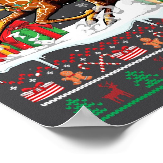サンタキャットライディングキリンのクリスマスセーター恋人O ポスター (角)
