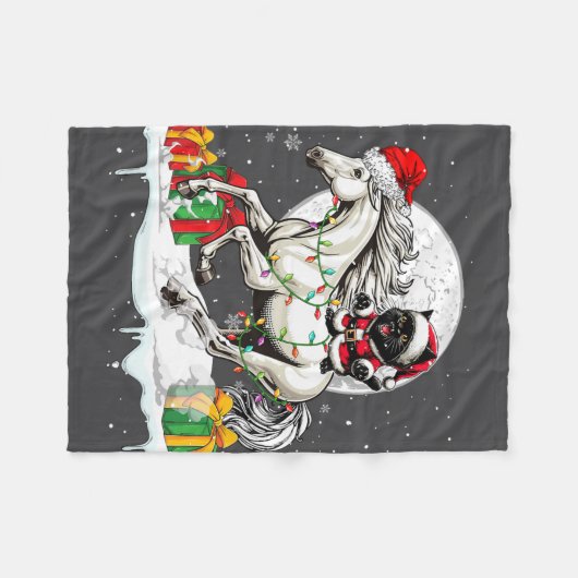 サンタキャット乗馬クリスマスオーナーキッズファミリー フリースブランケット (正面(横))