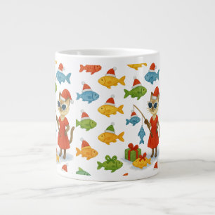 サンタキャット魚釣りクリスマスラッピング紙 ジャンボコーヒーマグカップ