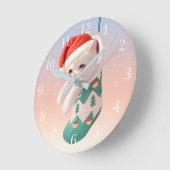 サンタキャット:クリスマスストッキングのアート Bao Bao ラウンド壁時計 (傾斜)