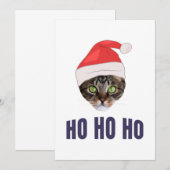 サンタキャット サンタ帽子をかぶったホー ホー ホー 招待状 (正面/裏面)