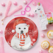 サンタキャップのシロクマ-白い雪片 ペーパープレート (パーティー)