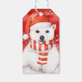 サンタキャップのホッキョクグマ – 雪の白 ギフトタグ (裏面)