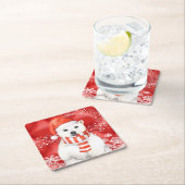 サンタキャップのホッキョクグマ – 雪の白 スクエアペーパーコースター (インサイチュ)