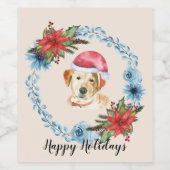 サンタキャップイエロー・ラブラドール・レトリーバーカスタマイズ可能な休日 ワインラベル (シングルラベル)