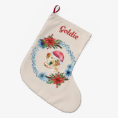サンタキャップイエロー・ラブラドール・レトリーバーパーソナライズされたホリデー ラージクリスマスストッキング (正面 (吊り時))