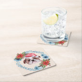 サンタキャップブルドッグホリデー スクエアペーパーコースター (インサイチュ)