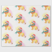 サンタキャップ付きクリスマスサファリ動物ライオン ラッピングペーパー (フラット)