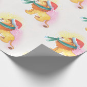 サンタキャップ付きクリスマスサファリ動物ライオン ラッピングペーパー (角)