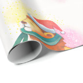 サンタキャップ付きクリスマスサファリ動物ライオン ラッピングペーパー (ロールコーナー)