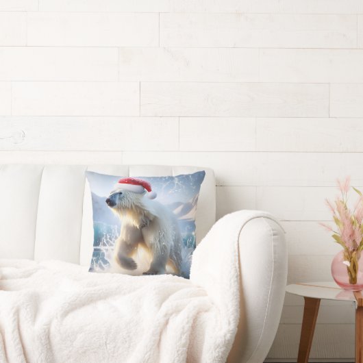 サンタキャップ付きクリスマスポーラーベア クッション (ソファ)