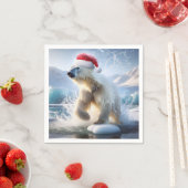 サンタキャップ付きクリスマスポーラーベア スタンダードカクテルナプキン (インサイチュ)