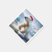 サンタキャップ付きクリスマスポーラーベア スタンダードカクテルナプキン (角)