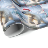 サンタキャップ付きクリスマスポーラーベア ラッピングペーパー (ロールコーナー)