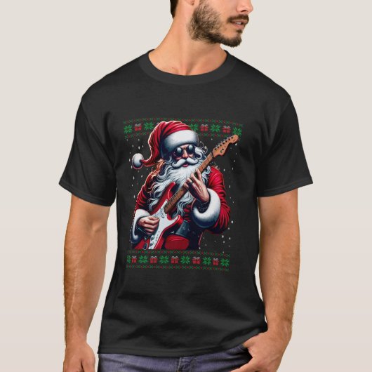 サンタギターミュージシャンギタリスト醜いクリスマスシュエ Tシャツ (正面)