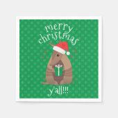 サンタギフト与えズアルマジロテキサス州 スタンダードカクテルナプキン (正面)