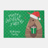 サンタギフト与えズアルマジロテキサス州 ドアマット (正面)