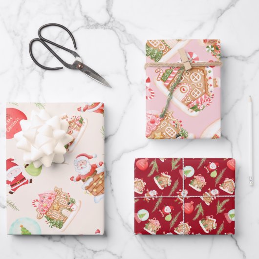 サンタギンガーブレッドクリスマスホリデーパーティー ラッピングペーパーシート (正面)