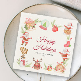 サンタギンガーブレッドハウスクリスマスホリデーパーティー スタンダードカクテルナプキン