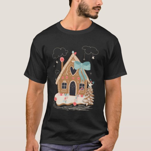 サンタギンガーブレッドハウスシーズンスノーフレーク Tシャツ (正面)
