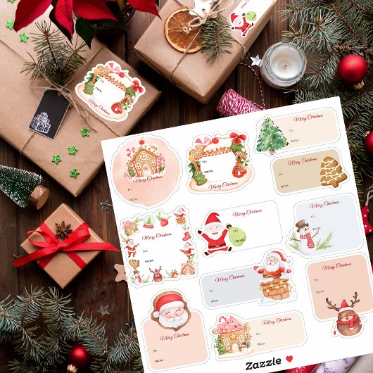 サンタギンガーブレッドハウスホリデークリスマスギフトラベル シール