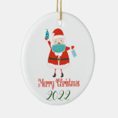 サンタクおもしろいリスマスと顔マスクとサニタイザ セラミックオーナメント (右)