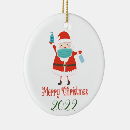 サンタクおもしろいリスマスと顔マスクとサニタイザ セラミックオーナメント (右)