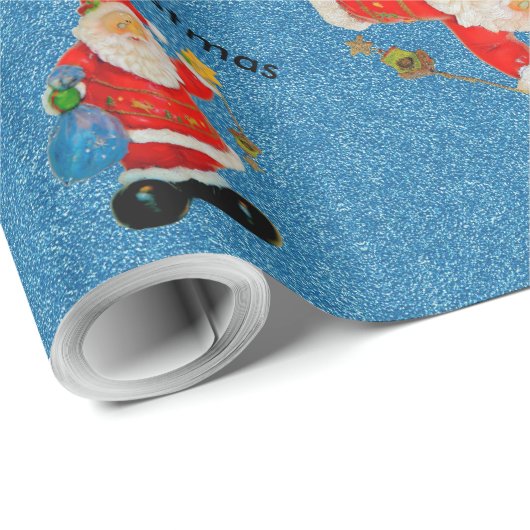 サンタクおもしろいロすてきース神父クリスマスブルー ラッピングペーパー (ロールコーナー)