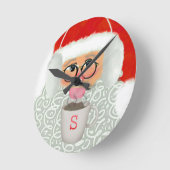 サンタクおもしろいロース顔クリスマス ラウンド壁時計 (傾斜)