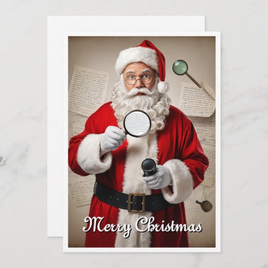 サンタクおもしろいロ笑わされるース探偵クリスマス シーズンカード (正面/裏面)