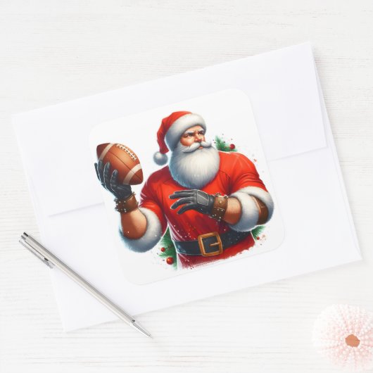 サンタクスクスが冬のサッカー スクエアシール (封筒)