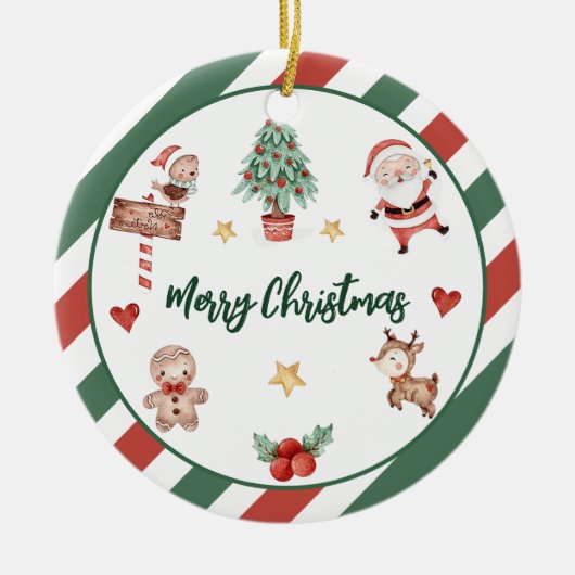 サンタクッキーズクリスマスバースデーパーティー セラミックオーナメント (正面)