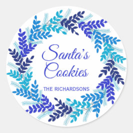 サンタクッキーズブルークリスマスリース ラウンドシール