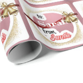 サンタクパーソナライズされたリスマスのピンク ラッピングペーパー (ロールコーナー)