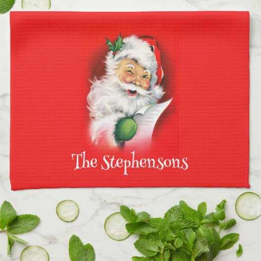 サンタクパーソナライズされたリスマスをウィンキング キッチンタオル (折り畳み)