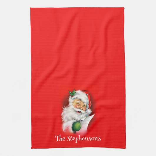 サンタクパーソナライズされたリスマスをウィンキング キッチンタオル (縦)