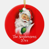 サンタクパーソナライズされたリスマスをウィンキング セラミックオーナメント (正面)