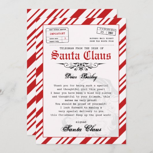 サンタクパーソナライズされたリスマステンプレートからの手紙 招待状 (正面/裏面)