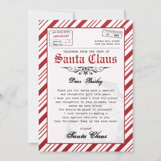 サンタクパーソナライズされたリスマステンプレートからの手紙 招待状 (正面)