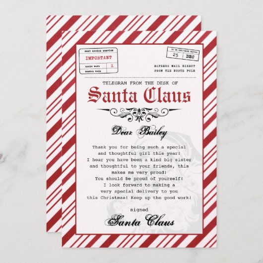 サンタクパーソナライズされたリスマステンプレートからの手紙 招待状 (正面/裏面)