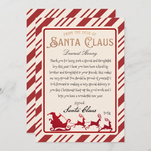 サンタクパーソナライズされたリスマスプリントからの手紙 招待状 (正面/裏面)