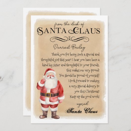 サンタクパーソナライズされたリスマスプリントからの手紙 招待状 (正面/裏面)