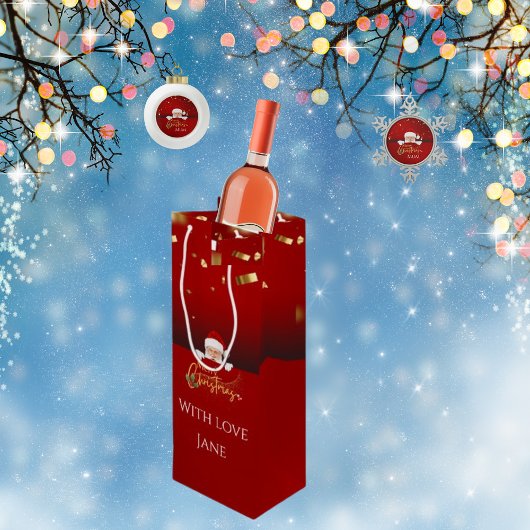 サンタクパーソナライズされたロエレガントースのメリークリスマス ワインギフトバッグ