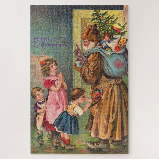 サンタクビクトリアンラスと子供たちがクリスマスに楽しむ ジグソーパズル (縦)