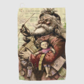 サンタクメリーロースツリークラシックイラストレーション ゴルフタオル (正面)