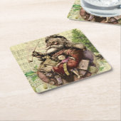 サンタクメリーロースツリークラシックイラストレーション スクエアペーパーコースター (アングル)