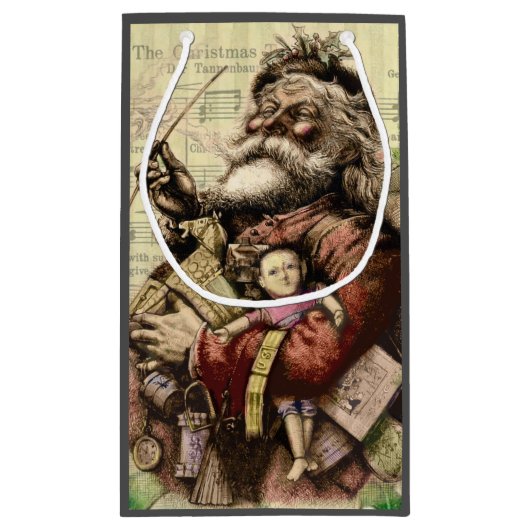 サンタクメリーロースツリークラシックイラストレーション スモールペーパーバッグ (裏面)