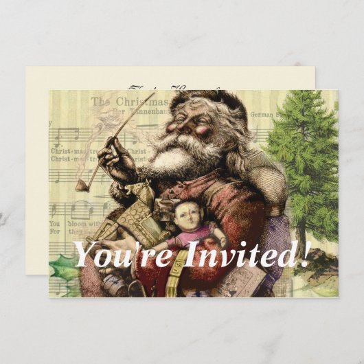 サンタクメリーロースツリークラシックイラストレーション 招待状 (正面/裏面)